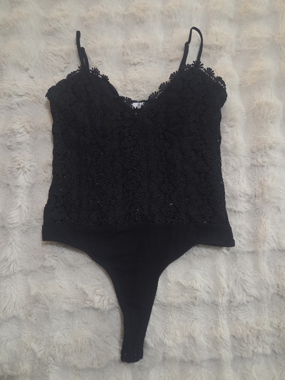 Black Lace Bodysuit with Floral Trim